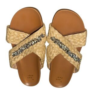 a new day Tan Woven Slide Sandals with Clear Rhinestone Trim